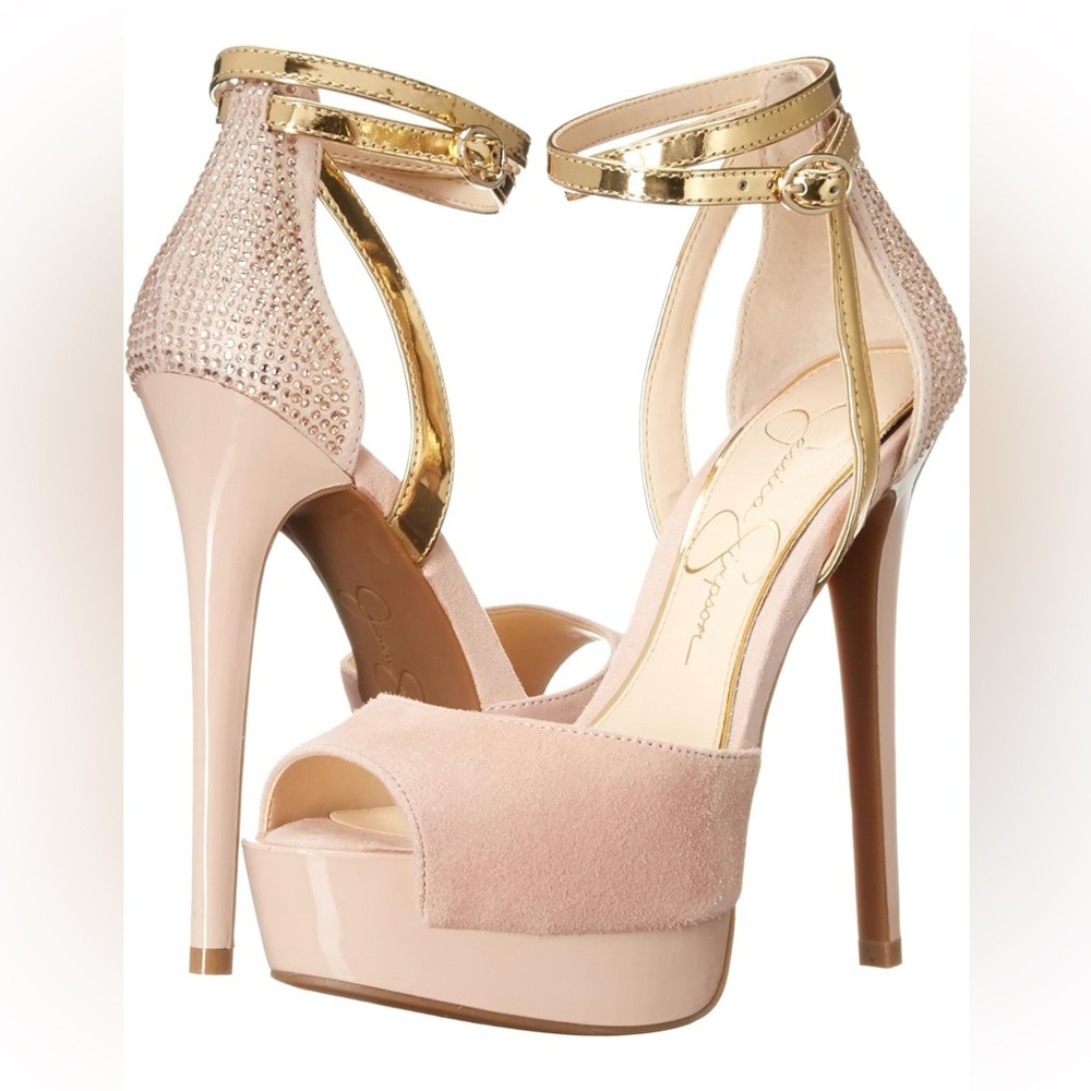 New Jessica Simpson Elegant Gold & Nude Blush Pink Women's Platform Heels SZ 6.5